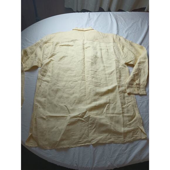 Gionfriddo Linen Yellow Button Up Shirt Mens Large NWT *flawed* Summer Vacation - Picture 5 of 8